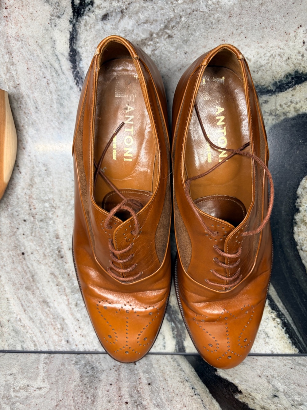 Santoni Handmade Italy Brown Leather & Suede Wingtip Oxfords UK 9 US 10 Rare - Picture 9 of 11